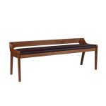 Low Back Acacia Wood Dining Bench with Faux Leather Upholstery
