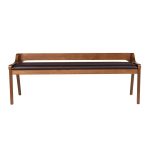 Low Back Acacia Wood Dining Bench with Faux Leather Upholstery - Image 2