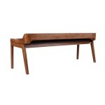 Low Back Acacia Wood Dining Bench with Faux Leather Upholstery - Image 4
